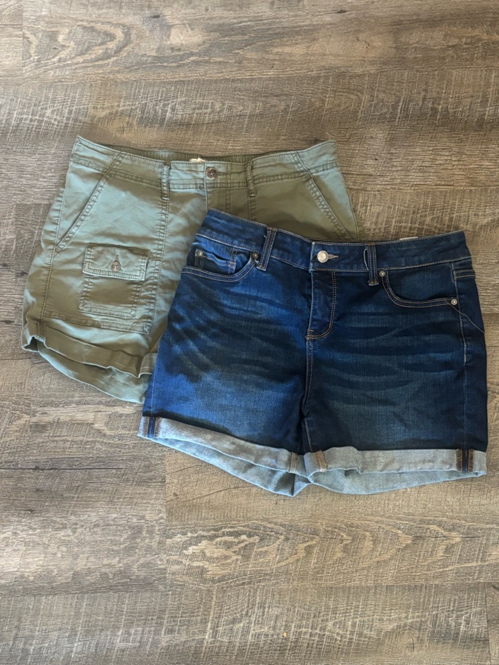Olive Utility & Dark Blue Denim Women's Shorts - Pack of 2